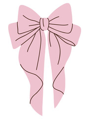 Decorative pink bow isolated on white background. 1 September holiday and for schoolgirl decoration element. Anime and manga style drawing. Vector flat stock illustration. Not AI.