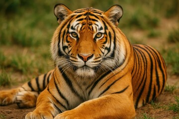 Naklejka premium Resting Bengal tiger in its natural habitat