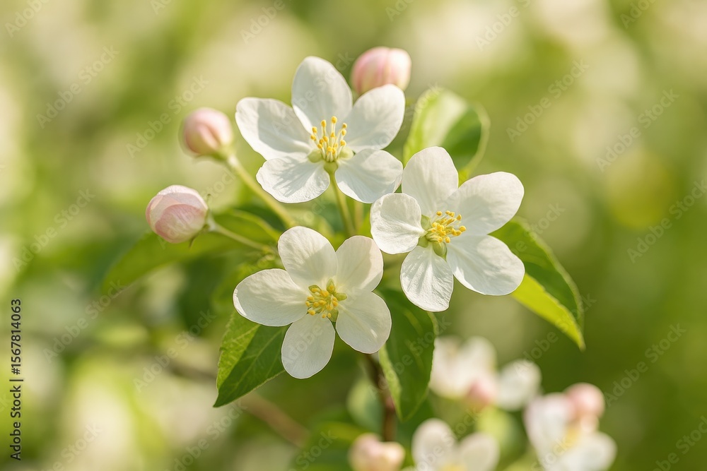 Poster close-up of macro shot of blossoms on an apple tree