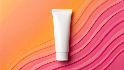 Elegant White Tube Mockup on Vibrant Multi Colored Background for Cosmetic Product Presentation and Marketing Display with Modern Aesthetic
