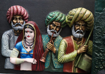 A Mural art of ethnic Indian tribal people, Rajasthani, colorful, 3D design, fine art, home decor,...