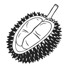 King of Fruits: Bold Durian Illustration in Black and White.