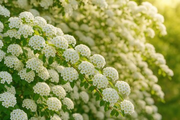 Springtime Spirea Blossom on Blooming Bush