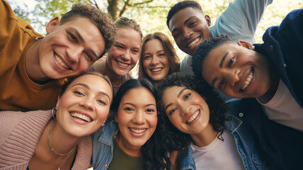 Diverse Group Selfie Outdoors Circular Formation