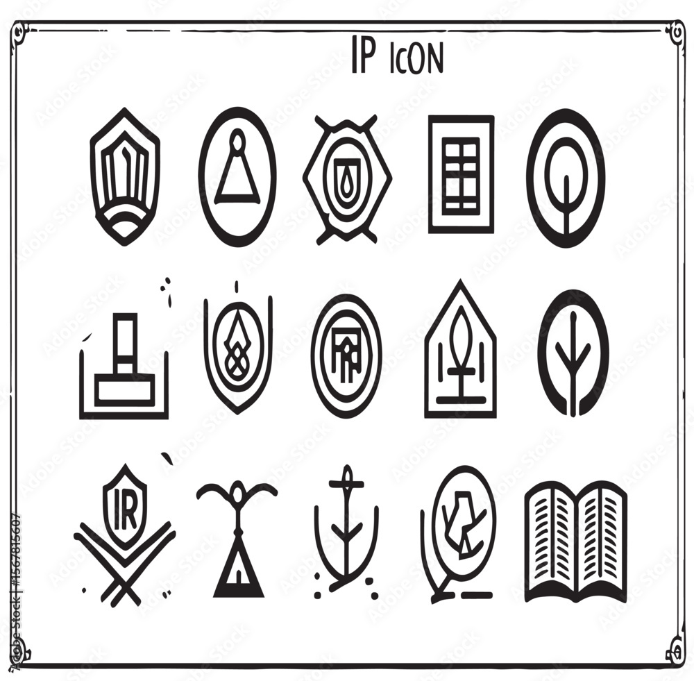 Poster a collection of various black and white line art icons displayed in a grid layout on white backgroun