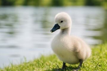 Obraz premium Small grey ducklings in a park setting