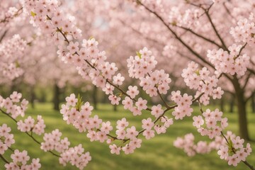 Fototapeta premium Vibrant Springtime with Cherry Blossom Flowers in a Garden