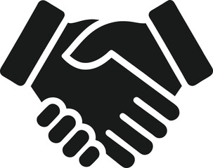 Black handshake icon symbolizing partnership and agreement