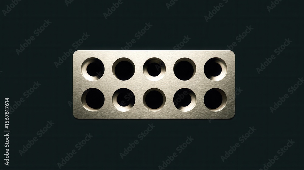 Poster metallic block with circular holes on a dark background