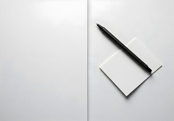 Pen and Pad Ready for Idea Capture: A minimalist composition showcasing a sleek black pen resting on a stack of white sticky notes, all set against a bright, inviting backdrop.
