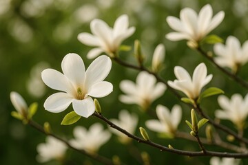 Obraz premium Springtime close-up of a blooming magnolia branch