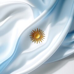 Elegant abstract fabric with Argentina flag colors and golden sun emblem