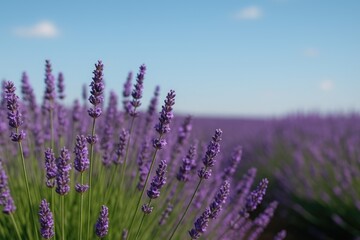 Fototapeta premium A vibrant field of lavender in full bloom with emphasis and ample space for text
