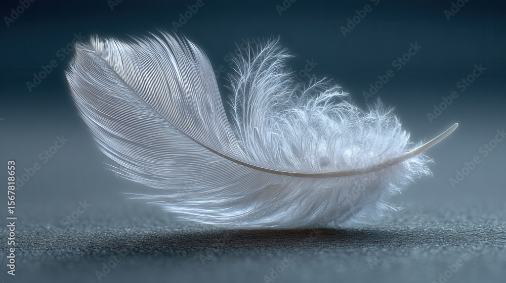 Poster delicate soft feather on a dark background with gentle light