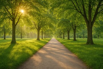 Sunlit alleyway in the park