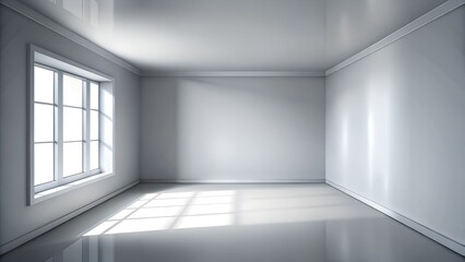 Empty white room with window and sunlight streaming in