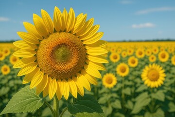 Fototapeta premium Stunning sunny scene with vibrant flowers in expansive fields