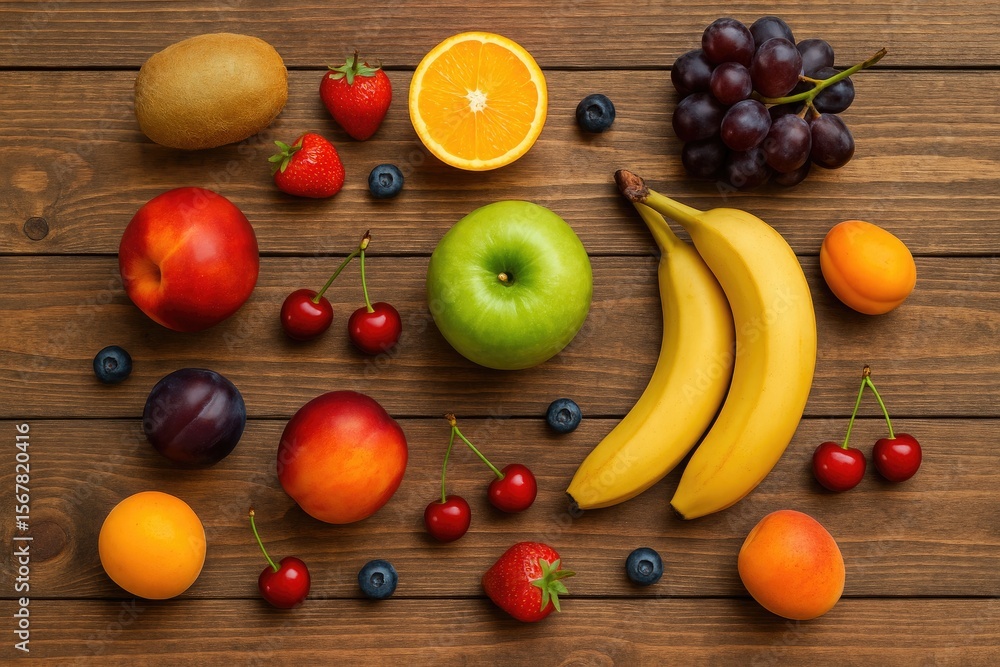 Aufkleber stunning array of fresh fruits displayed on a rustic wooden surface