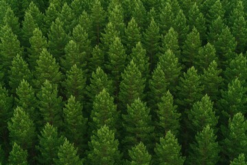 Bird's-eye perspective of lush pine woodland