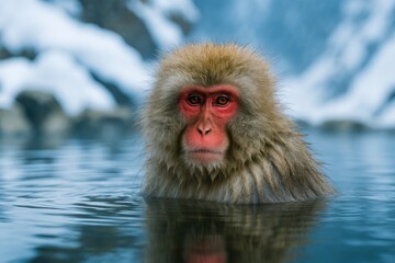 Obraz premium A snow monkey navigating the mountainous Alps