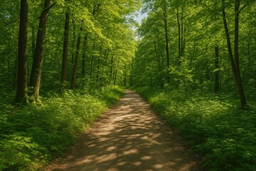 Obraz premium A trail through a lush summer woodland