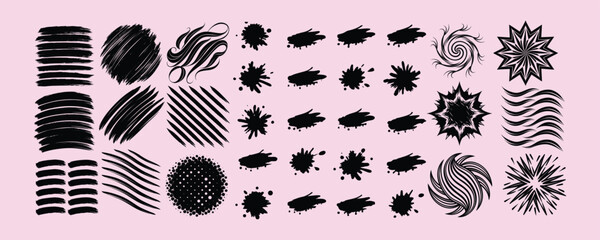 set of black paint and ink brush strokes collection