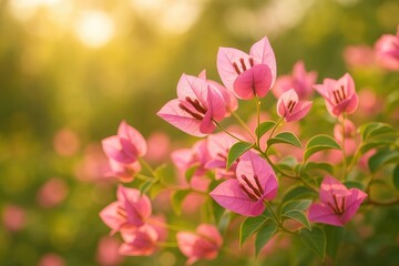 Obraz premium Stunning pink bougainvillea blooming in the early sunlight