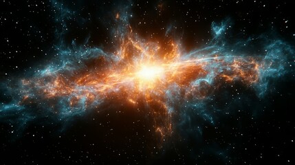 Fototapeta premium Celestial Symphony: A mesmerizing image of a vibrant nebula ablaze with luminous colors, igniting the cosmos and echoing the majestic beauty of space.