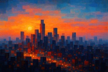Fototapeta premium Abstract cityscapes during sunrise