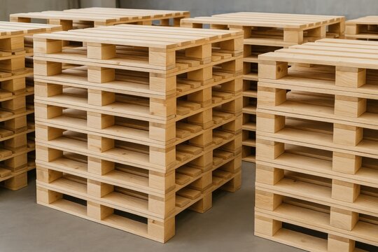 A neatly organized stack of wooden pallets placed side by side