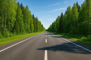 Fototapeta premium Tarmac pathway amid lush greenery