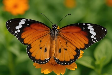 Fototapeta premium Detailed macro shot of a vibrant tropical butterfly with open wings