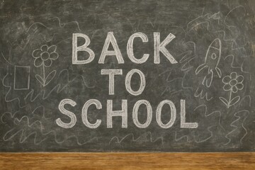Obraz premium Returning to Class: Vintage Blackboard with Chalk Drawings and Children's Artwork