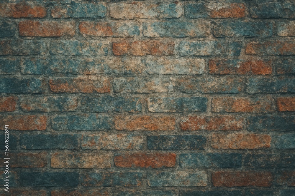 Poster vivid abstract design featuring luminous and gritty textures on a dark brick backdrop with ample spa