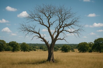 A lone tree standing amidst an undefined landscape