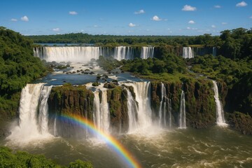Fototapeta premium Stunning scenery featuring waterfalls and a vibrant rainbow