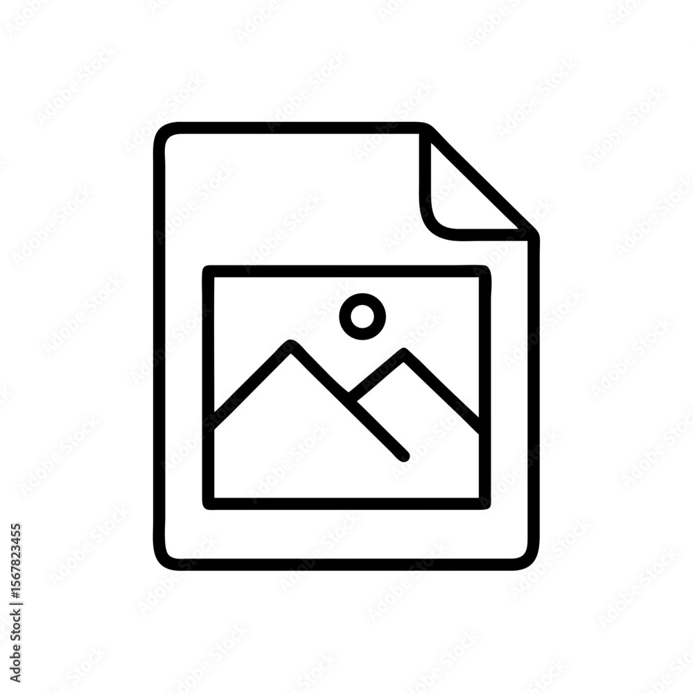 Poster image file icon simple line drawing of a document with mountain landscape