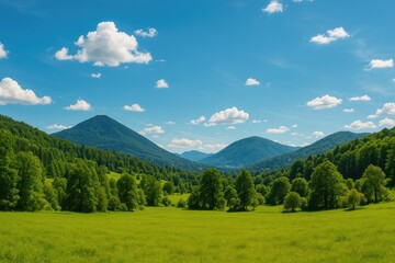 Obraz premium A scenic view featuring a vibrant sky and lush greenery during daytime
