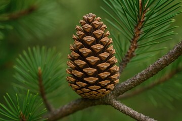 Obraz premium Close-up of a pinecone on a branch highlighting detailed scales and textures