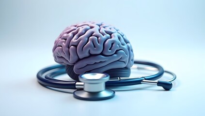 A brain with stethoscope isolated on white background, neuro care concepts