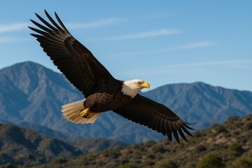 Fototapeta premium Majestic bird soaring over mountain foothills