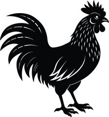 Rooster crowing silhouette at sunrise with vibrant colors