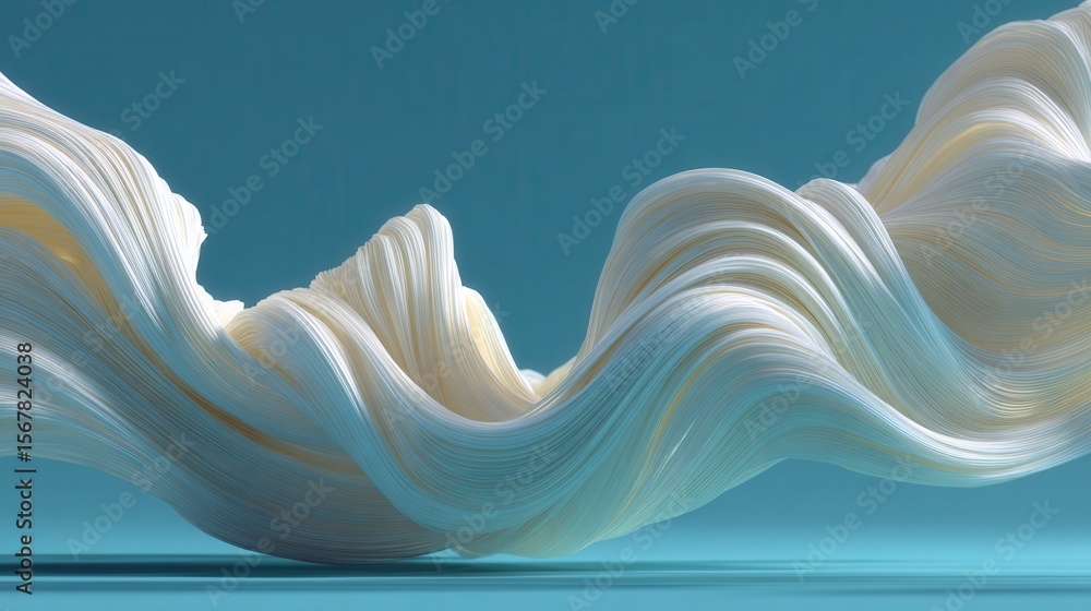 Sticker abstract wave of flowing white lines on soft turquoise background