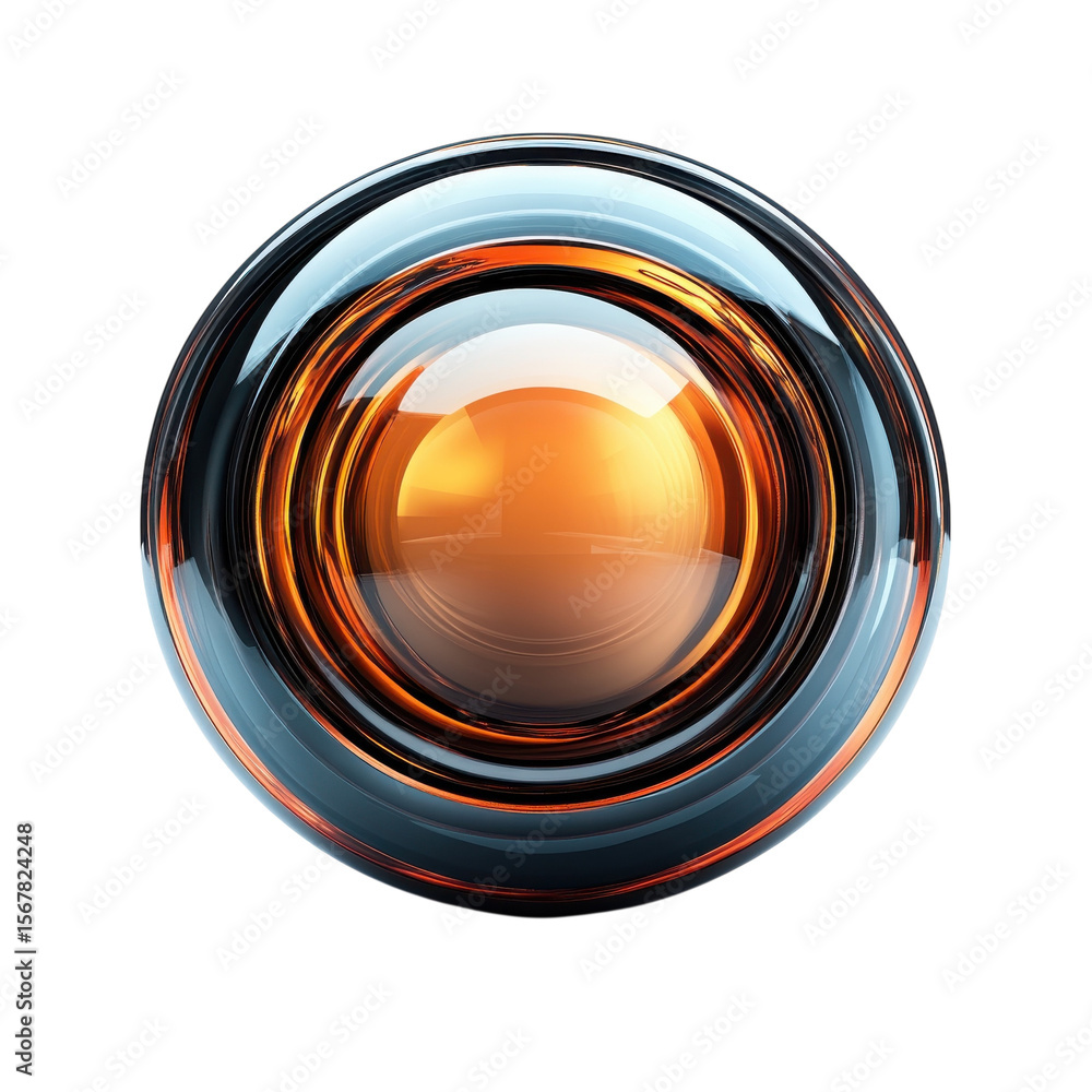Poster luminous sphere abstract orange core encased in clear glass orb futuristic on transparent background