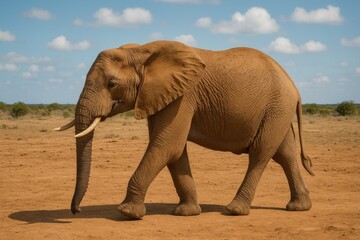 Gentle African elephant strolling leisurely while playing in the mud