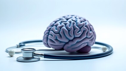 A brain with stethoscope isolated on white background, neuro care concepts