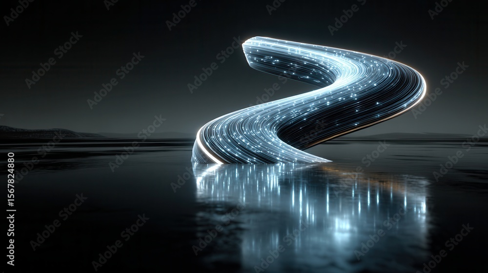 Poster abstract light wave form with glowing lines in dark environment