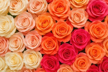 Naklejka premium Vibrant multicolored rose arrangement with a stunning floral backdrop