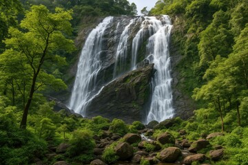 Fototapeta premium Majestic and Wide Cascade at a Scenic Nature Reserve