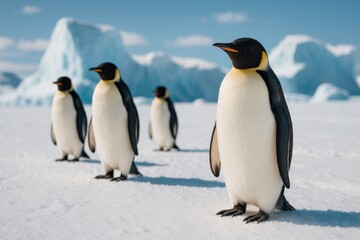 Fototapeta premium Adorable penguin moments captured in snowy landscapes